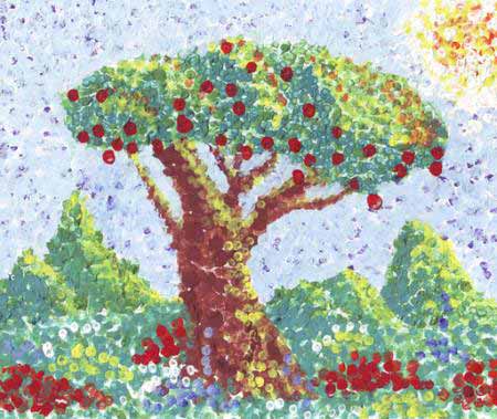 puu, puu, punane, aed, värvimine, kunst Anastasia Serduykova Vadimovna - Dreamstime
