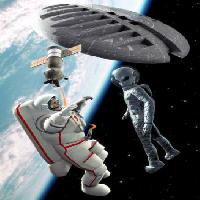 Pixwords Pildi ruumi, välismaalasele astronaut, satelliit, kosmoselaev, maa, kosmos Luca Oleastri - Dreamstime