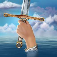 Pixwords Pildi mõõk, käsi, vesi, pilved Paul Fleet - Dreamstime