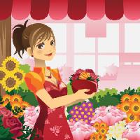 Pixwords Pildi naine, lilled, kauplus, punane, tüdruk Artisticco Llc - Dreamstime