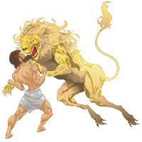 Pixwords Pildi lõvi, Hercules, kollane, võitlus, loomade Christos Georghiou - Dreamstime